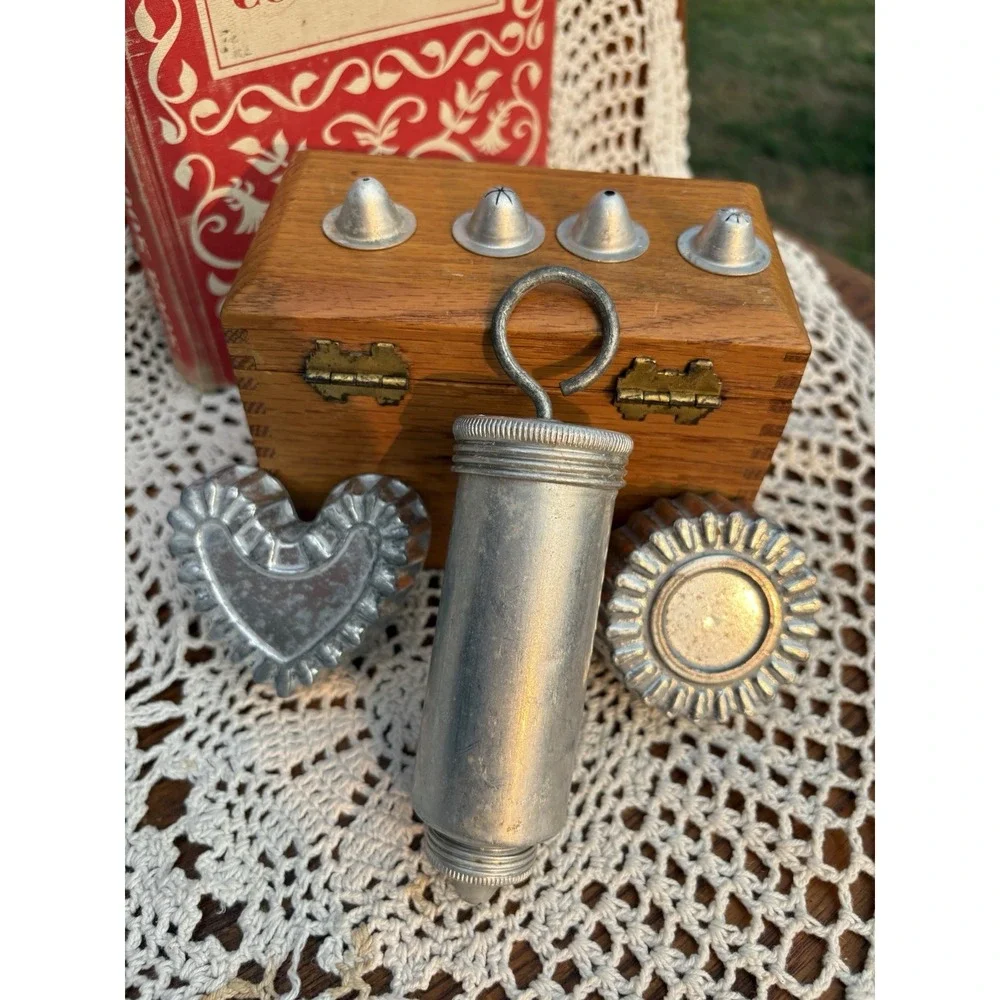 Vintage Cake Decorating Kit With Cookie Cutters Stainless Farmhouse Decor